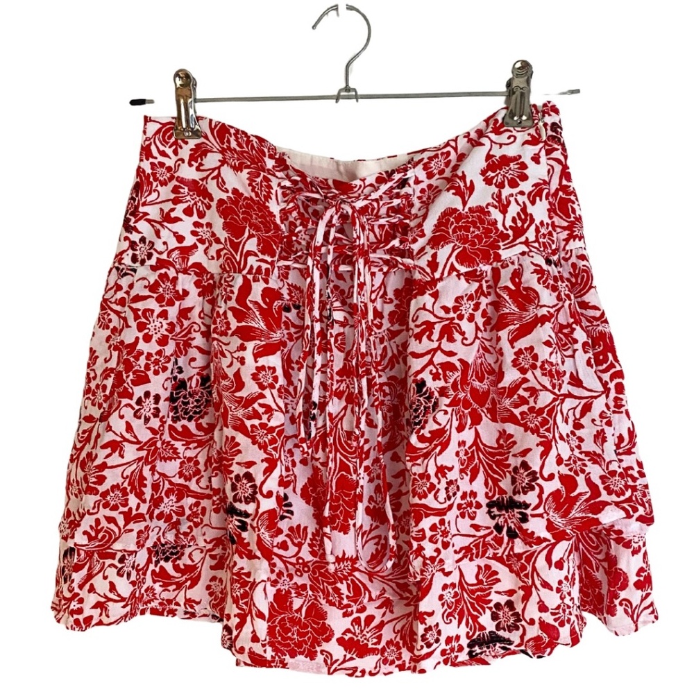 NWT Maverick Eva Laced Layered Mini Skirt in White/Red Floral Print [US M]